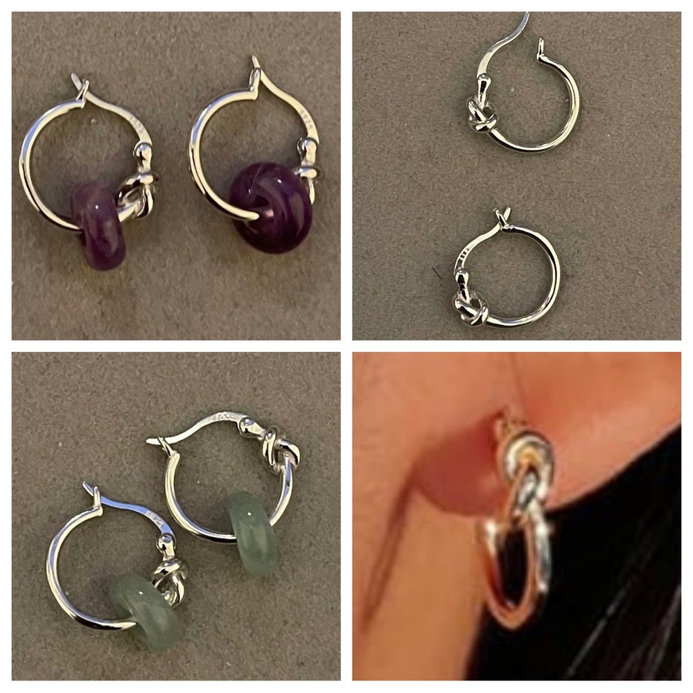 Solid 925 Sterling Silver Geometric Vintage Knot Huggie Earring